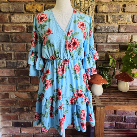 Petal+Pup Cassat Blue Floral Wrap Mini Dress - Picture 2 of 9